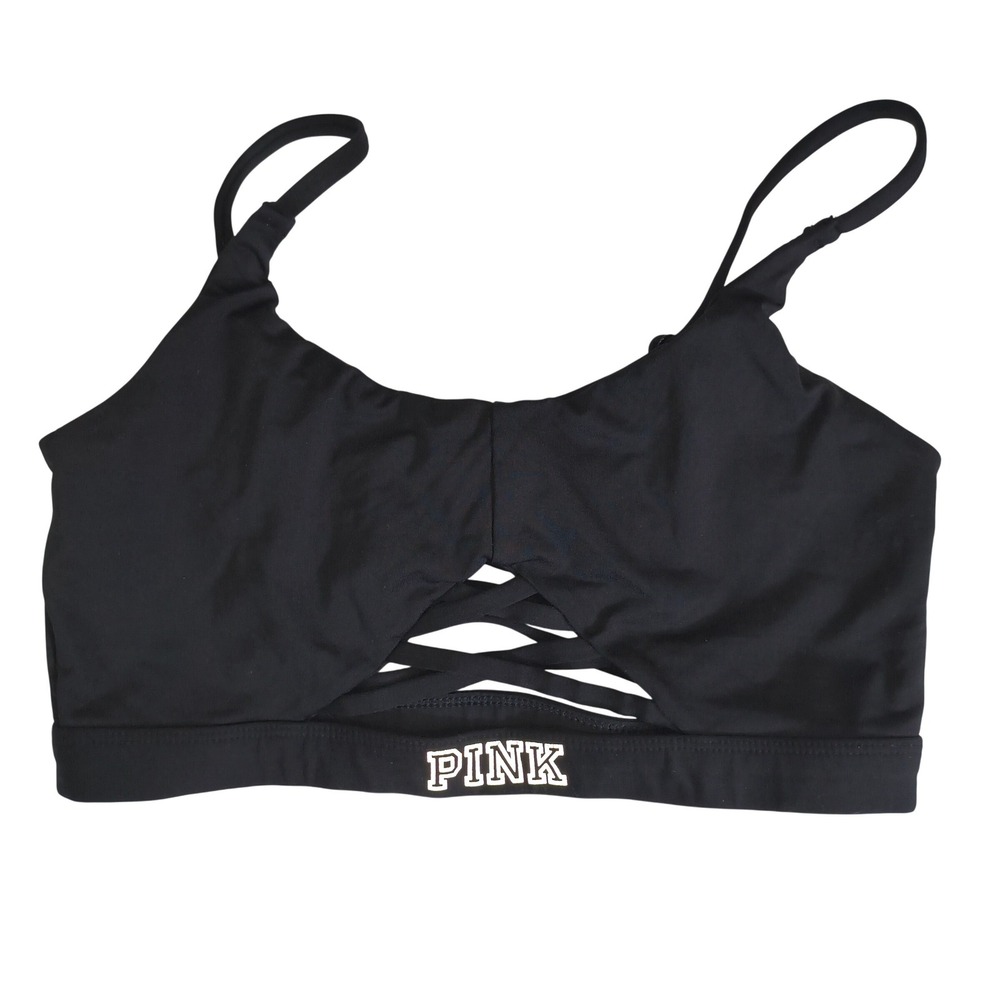 Victoria's Secret PINK Ultimate Black Strappy Lattice Cutout Sports Bra Small